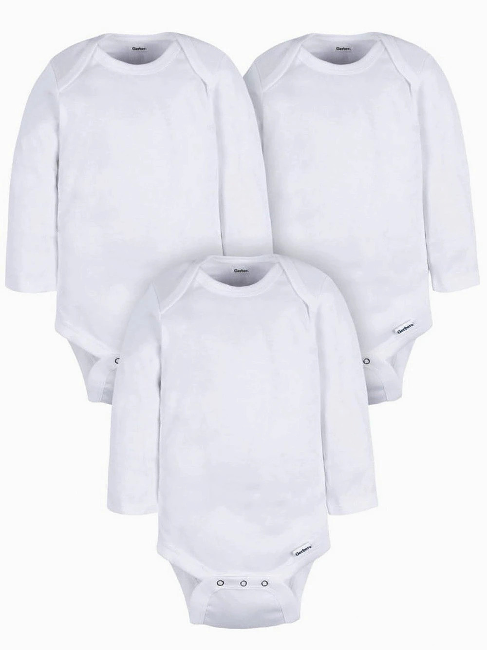 NWT Gerber 3-Pack Long Sleeve Onesies Bodysuit White